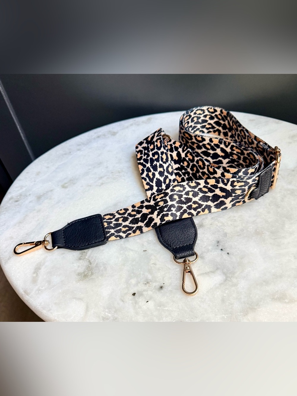Leopard Print Crossbody Purse Strap with D-Ring Hardware Gold & Black - Picture 5 of 5